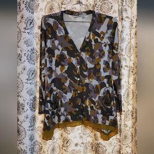 LOGO by Lori Goldstein Abstract Button-Down Blouse